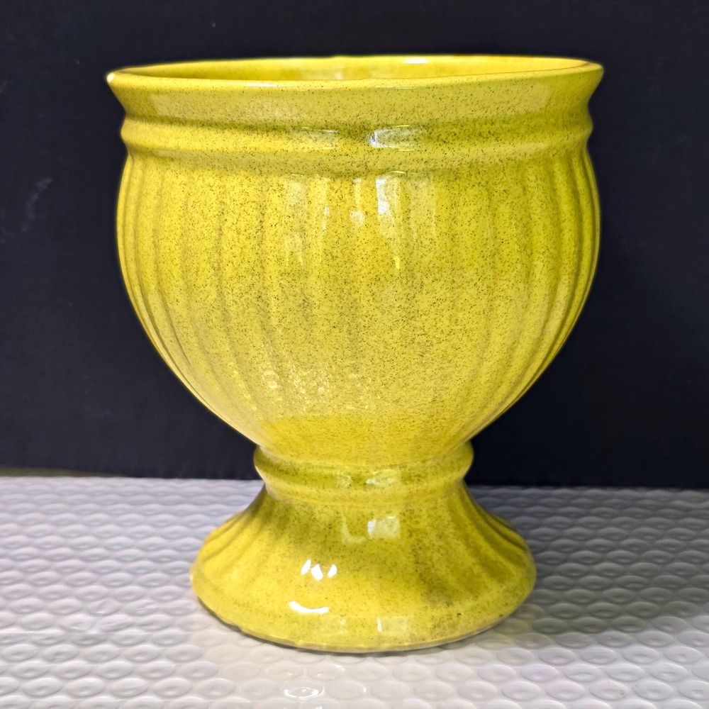 Yellow Speckled Ceramic Urn Pedestal Planter Glossy Pottery 7 in 5.5 in MCM VTG